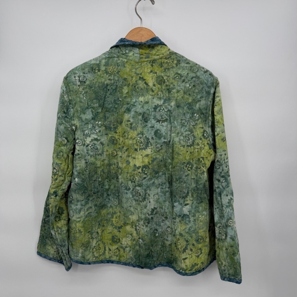 Frivolous by La Blend Reversible Quilted Batik Jacket Green Blue Floral Boho LG - Picture 7 of 13